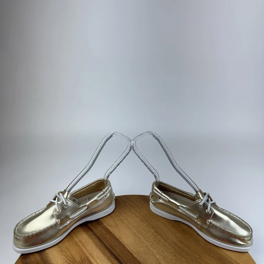 New Big Kids Sperry Top-Sider Authentic Original Gold Metallic Boat Shoes Size 2